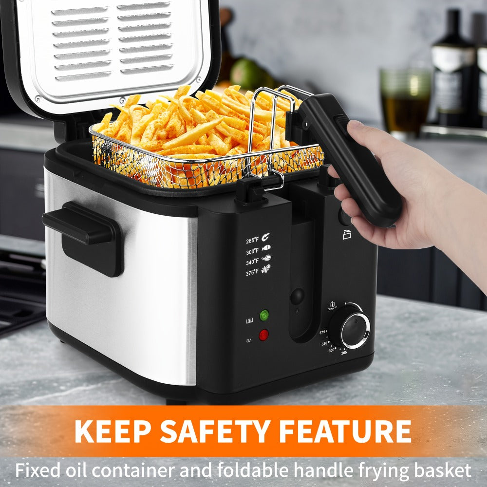 Deep Fryer, Electric 1500W Non-Stick Detachable Basket Adjustable Temperature Control for Home Cooking, Dining and Outdoor Meals