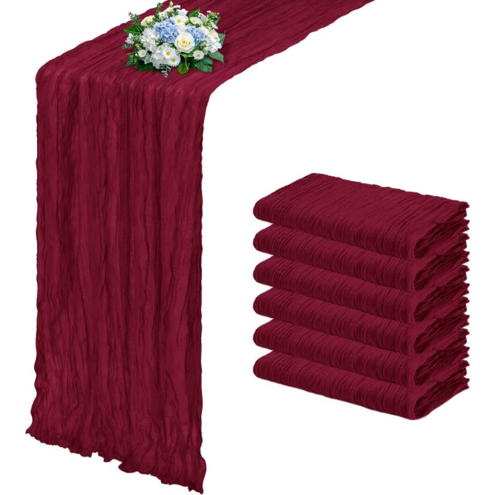 Cheesecloth Table Runner Set of Six Pieces at 21.7 x 72.8 Inches Each in Nine Colors for Dining and Events