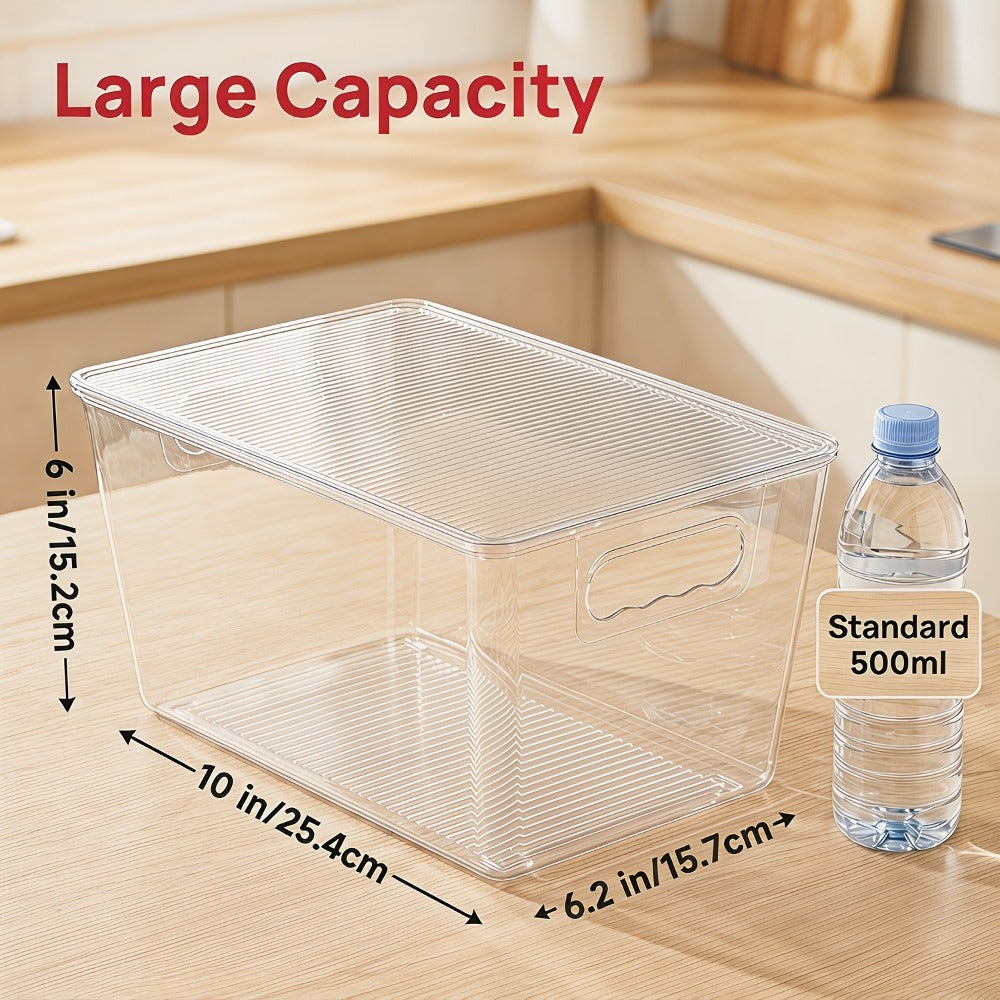 Storage Bins, Ten-Pack Clear Stackable Pantry Containers with Lids and Handles, 11 x 7.5 x 6 Inches