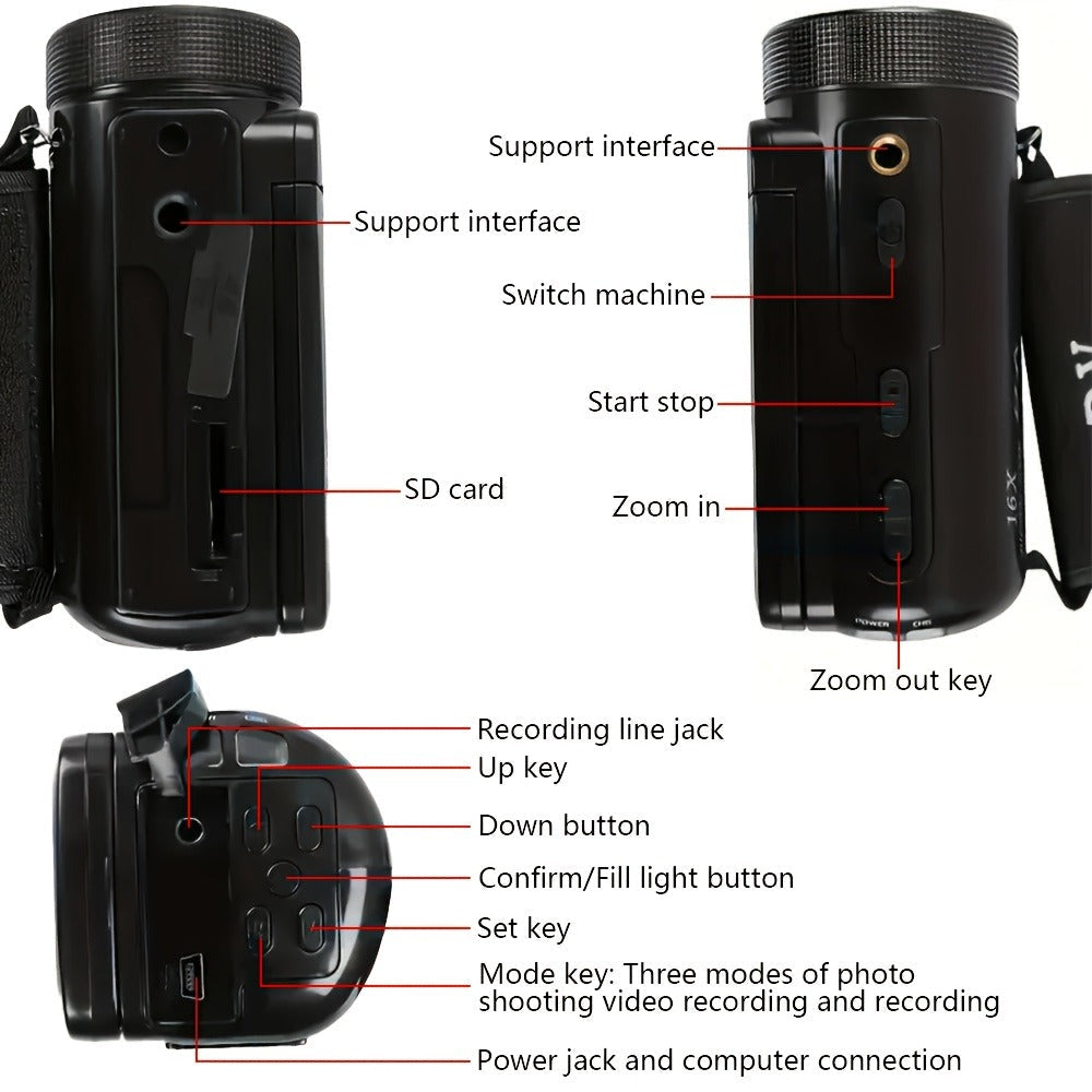 Digital Video Camera HD 1080P for Family with Flip Screen & External Microphone, 16MP 16X Zoom Compact Camcorder