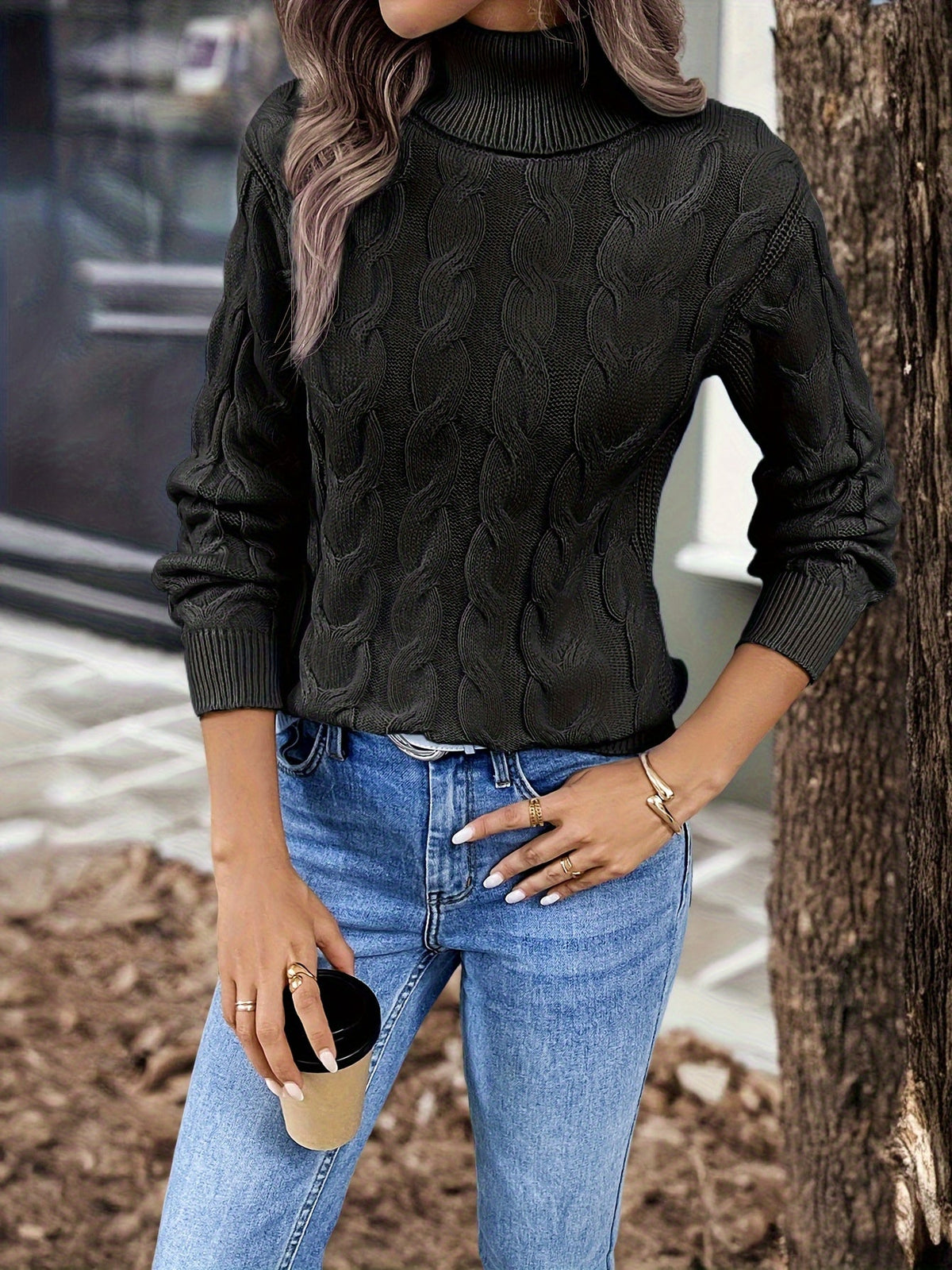 Naomi | Zopfstrickpullover mit Rollkragen