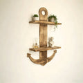 Floating Wall Shelves Solid Wood 2-Tier Nautical Anchor Shelf Handcrafted Heavy Duty Wall Mounted Organizer for Bedroom Living Room Bathroom Lake House
