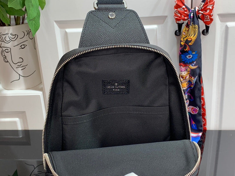 Louis Vuitton Avenue Sling Bag – Black Taiga Leather Silver LV Logo