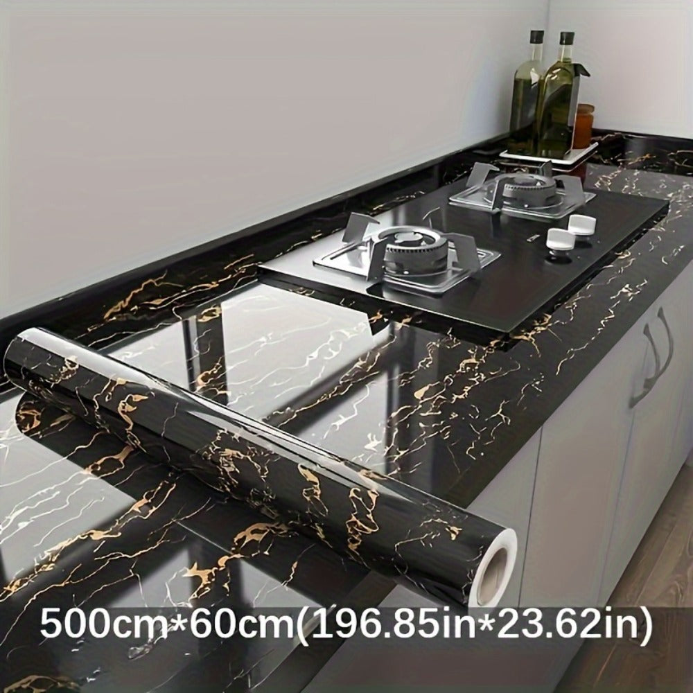 Black Marble Wallpaper Self-Adhesive Peel and Stick | Gold Vein Kitchen Backsplash Contact Paper | 23.62" x 196.85" Large Removable Wall Sticker for Modern Home Decor, Countertop & Furniture Wrap