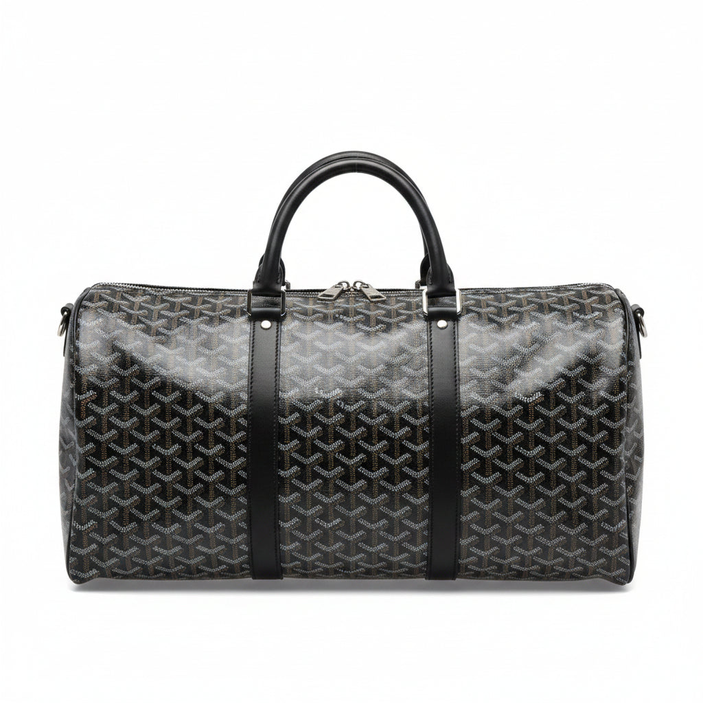 Goyard Croisère 50 Travel Bag – Black Goyardine Canvas Black Leather Silver Hardware