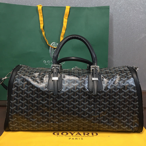 Goyard Croisère 50 Travel Bag – Black Goyardine Canvas Black Leather Silver Hardware
