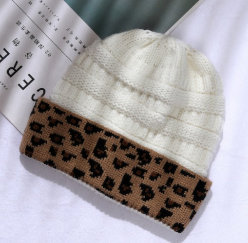 Trieber Strickmütze mit Leopardenmuster und Umschlag – Polyacryl, Einheitsgröße, 9 Farben