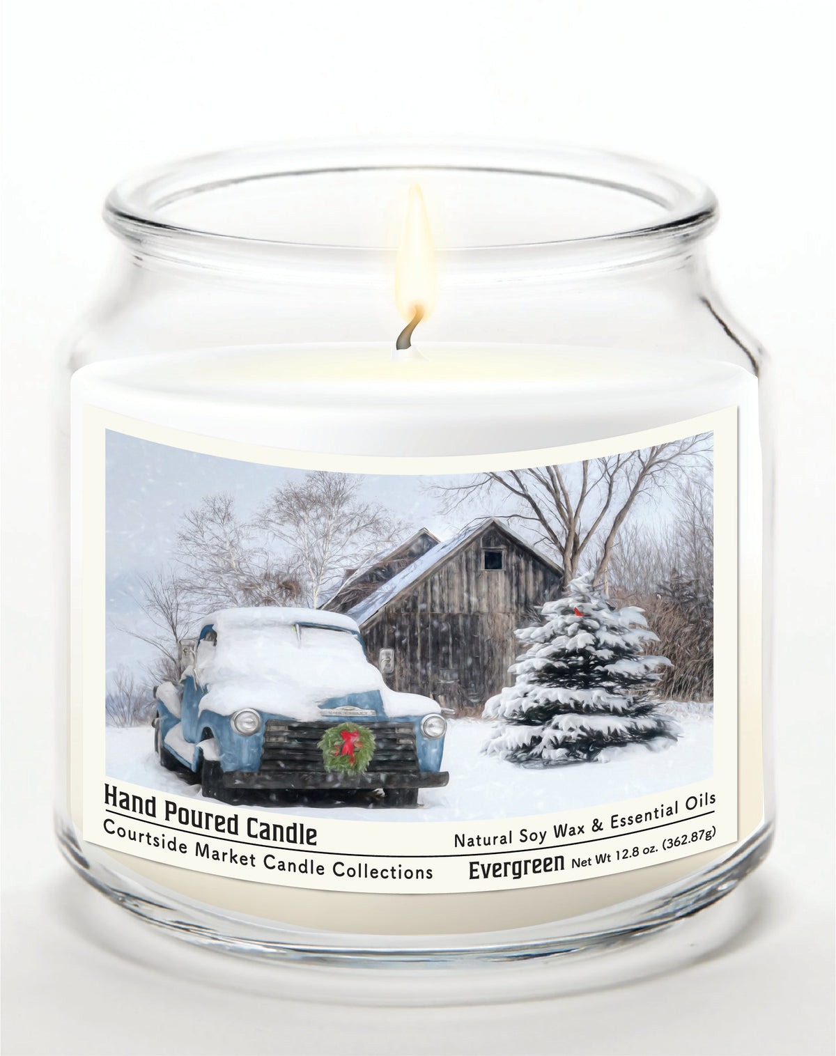 Christmas on the Farm 12.8 Oz Candle Glass Jar with Brushed Silver Metal Lid