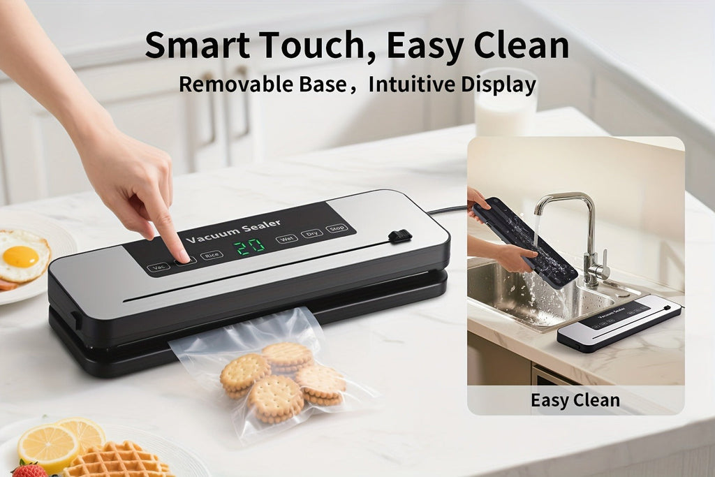 Countertop Vacuum Food Sealer with 65kPa Marking, Integrated Bag Cutter, Hose Port and 10 Bags