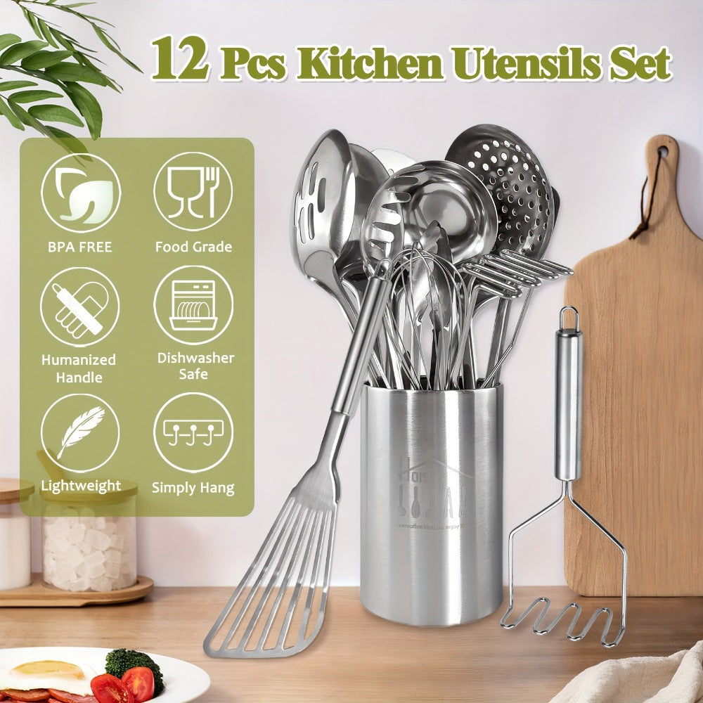 Kitchen Utensils 12-Piece Set with Eleven Cooking Tools and a Stainless Steel Countertop Holder