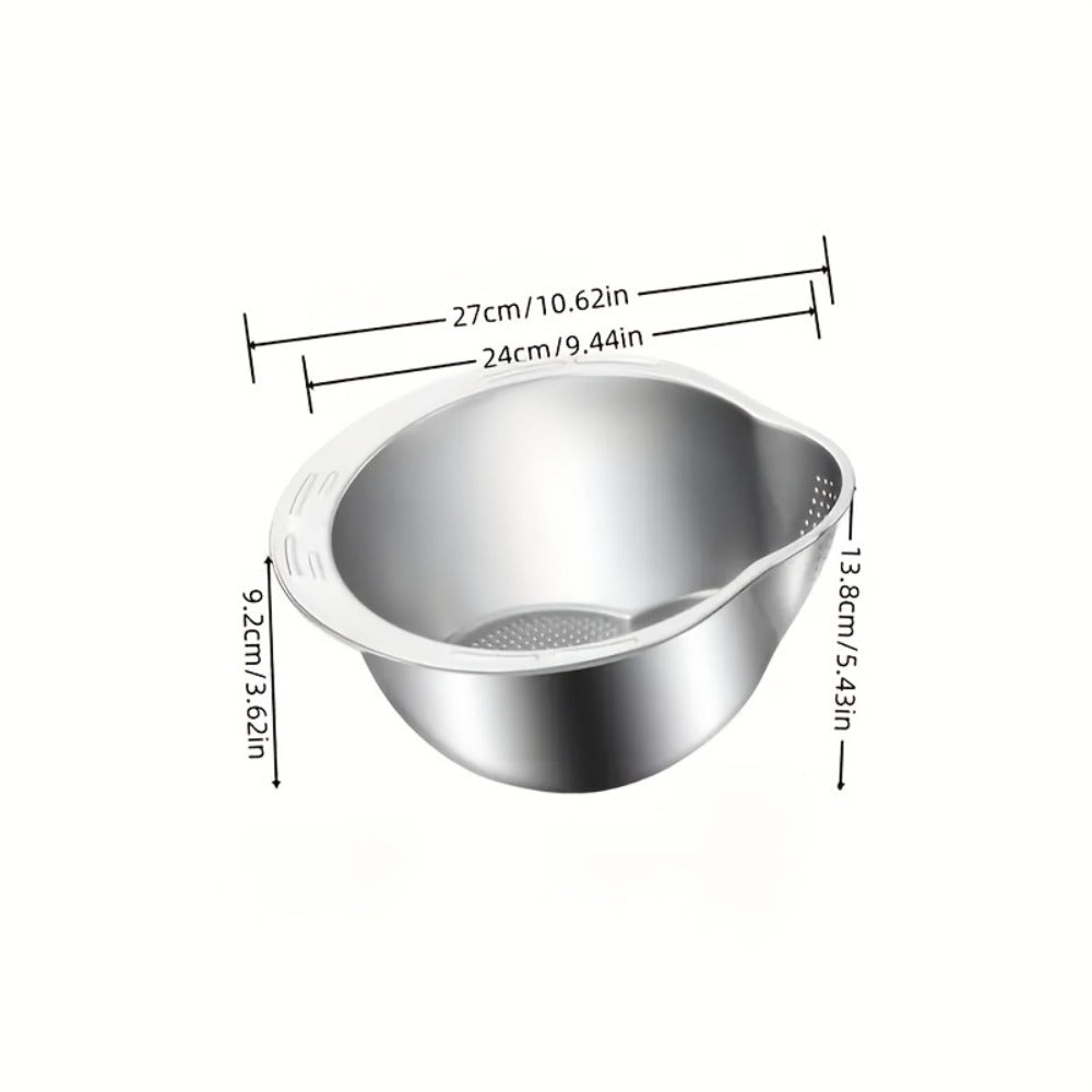 Stainless Steel Kitchen Colander with Handle - Multipurpose Rice Strainer Mesh Basket for Washing Rice