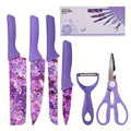 Kitchen Knife Set 6-Piece Floral High-Carbon Stainless Steel with Cleaver, Bread Knife, Shears and Peeler