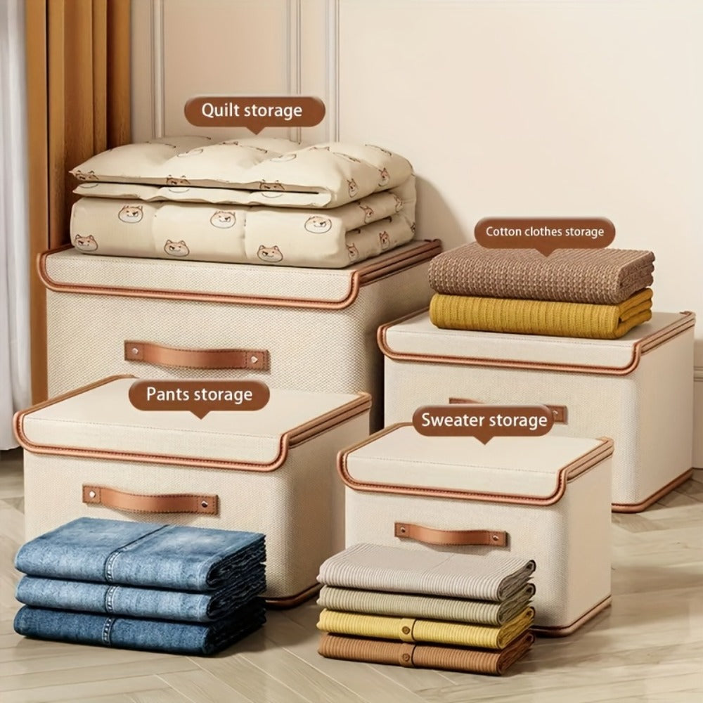 Storage Bins, Two-Pack Foldable Lidded Clothes Organizers with Flip-Top Closure for Under-Bed or Closet Storage