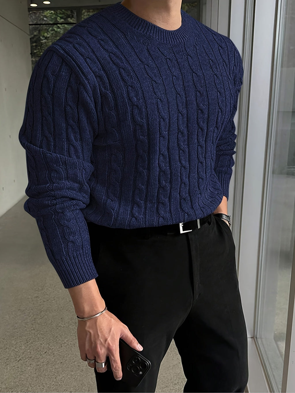 Gareth | Rundhals-Pullover im Zopfmuster