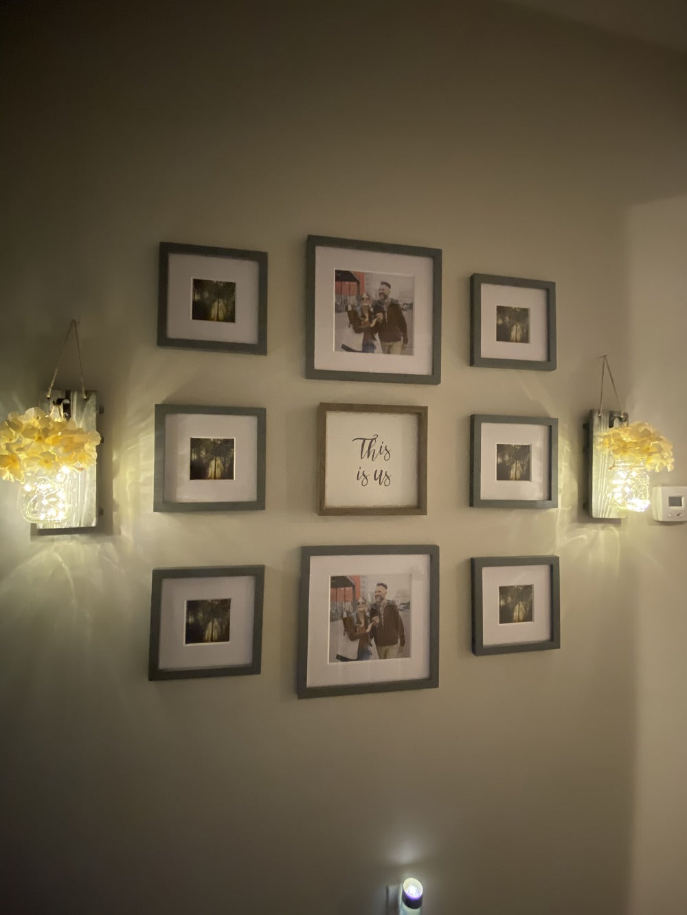 Mason Jar Wall Sconces Set of 2 - Rustic Farmhouse Wall Decor with Ivory Hydrangea Flowers