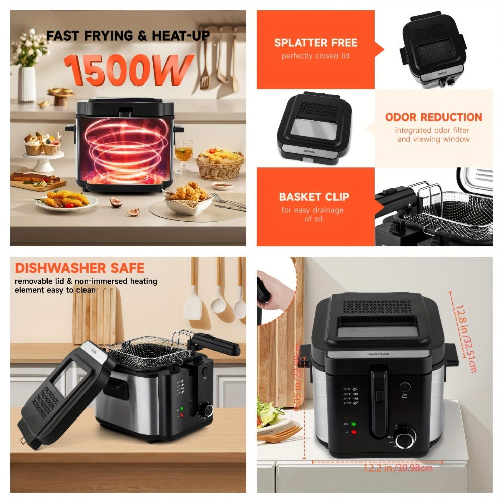 Deep Fryer, Electric 1500W Non-Stick Detachable Basket Adjustable Temperature Control for Home Cooking, Dining and Outdoor Meals