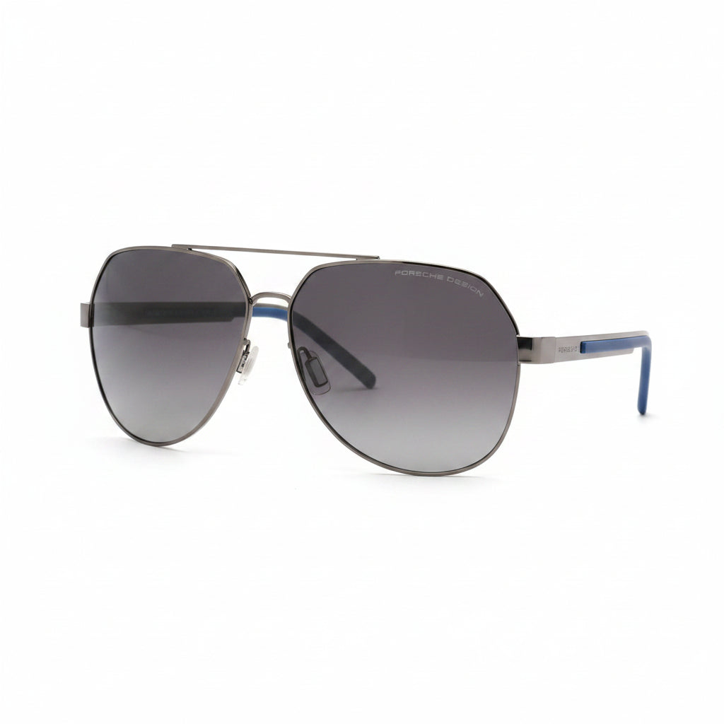 Porsche Design Hexagonal Aviator Sunglasses — Gunmetal & Blue