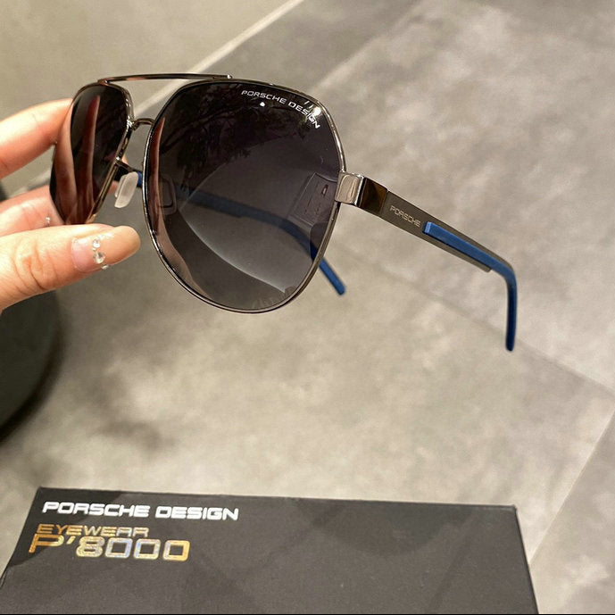 Porsche Design Hexagonal Aviator Sunglasses — Gunmetal & Blue