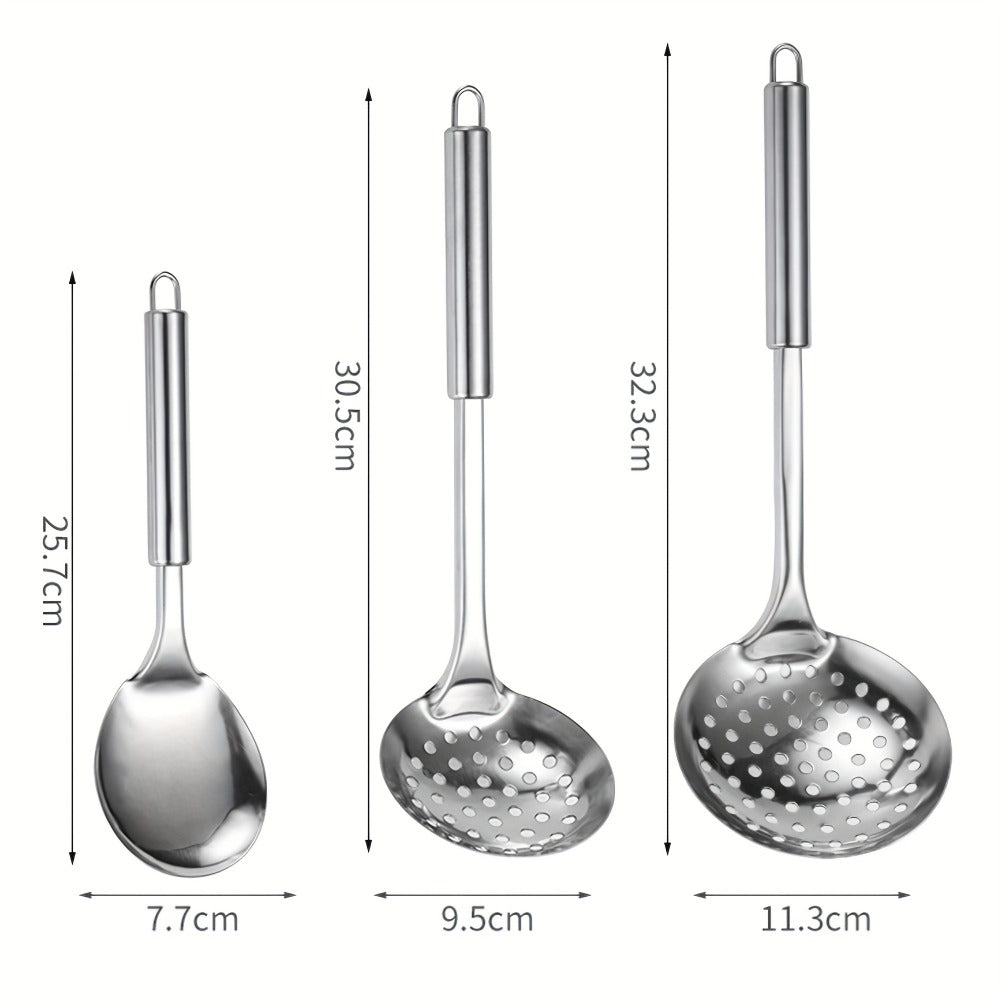 Kitchen Utensils with Hanging Loops, Nine-Piece 304 Stainless Steel Set of Mixed Cooking Tools