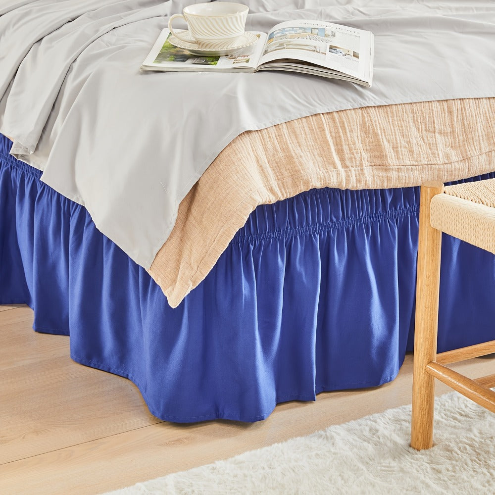 Bed Skirt Elastic Wrap Around Ruffle - 15 Inch Drop Microfiber Dust Ruffle, Adjustable No-Lift Fit, Fade Resistant Machine Washable, Hotel Quality Bedskirt for Twin Full Queen King, 30 Colors