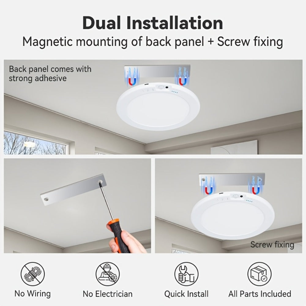 Wireless LED Ceiling Light with Motion Sensor 2 Pack - 5500mAh Rechargeable, Remote Control, 3 Brightness Modes
