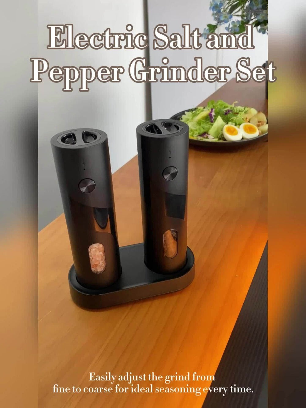 Electric Salt and Pepper Grinder Set with LED Light & Gravity Sensor, USB Rechargeable, Top-Fill