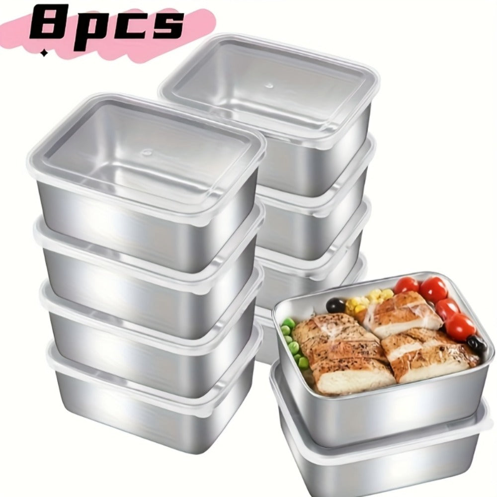 304 Stainless Steel Food Storage Containers, Lidded Kitchen Storage Set in Five, Six or Eight Pieces