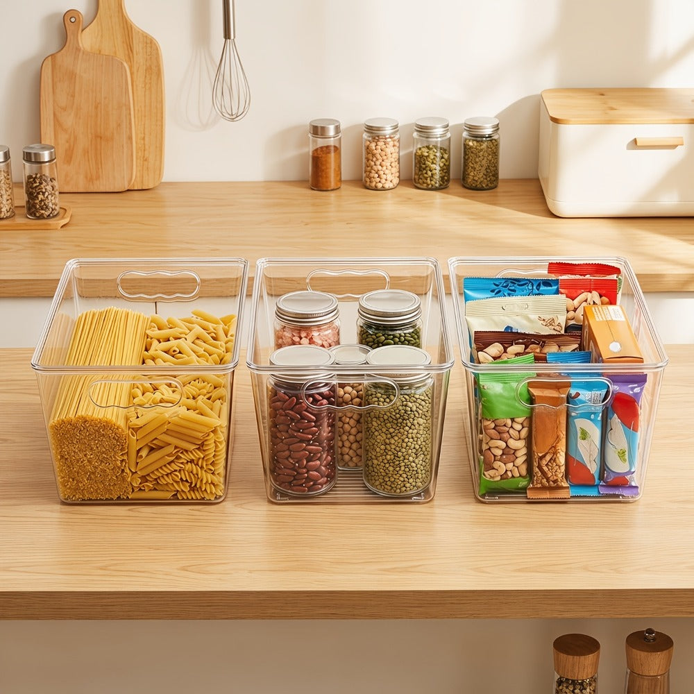 Storage Bins, Ten-Pack Clear Stackable Pantry Containers with Lids and Handles, 11 x 7.5 x 6 Inches