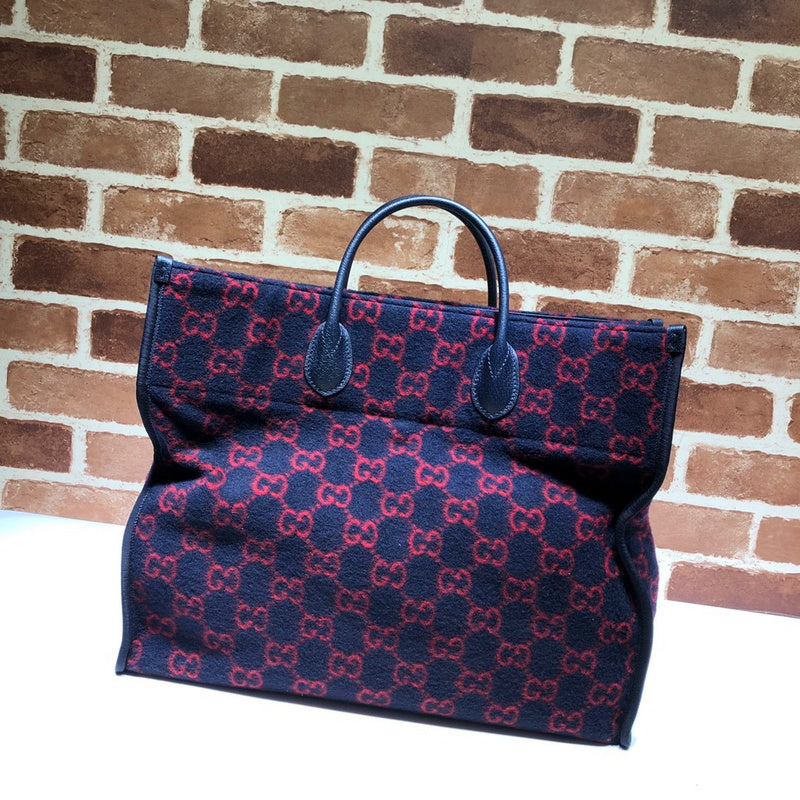 Gucci GG Wool Jacquard Large Tote Bag – Navy Blue & Red