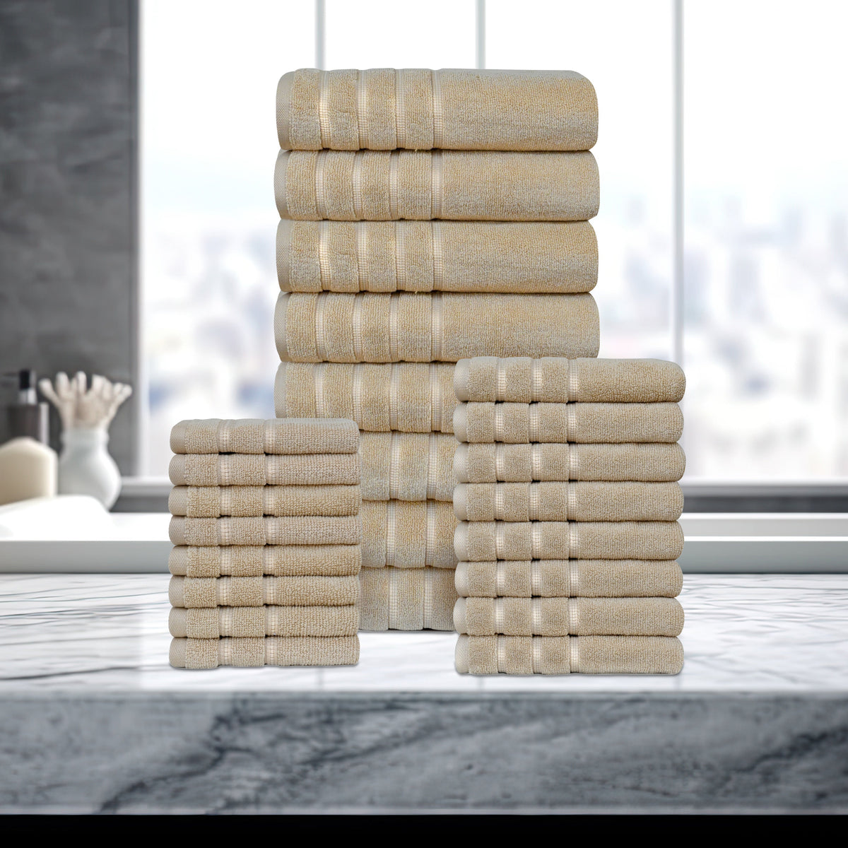 Bibb Home 24 Piece Zero Twist Egyptian Cotton Towel Set