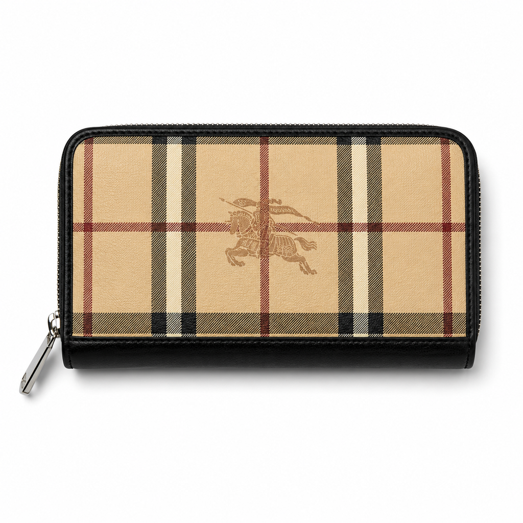 Burberry Haymarket Check Zip-Around Continental Wallet – Honey Black
