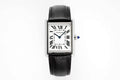 Cartier Tank – Steel White Roman Numeral Dial Blue Sword Hands Sapphire Crown Black Leather Strap