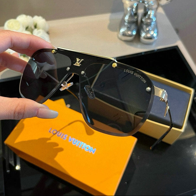 Louis Vuitton Aviator Shield Sunglasses — Gold & Dark Grey