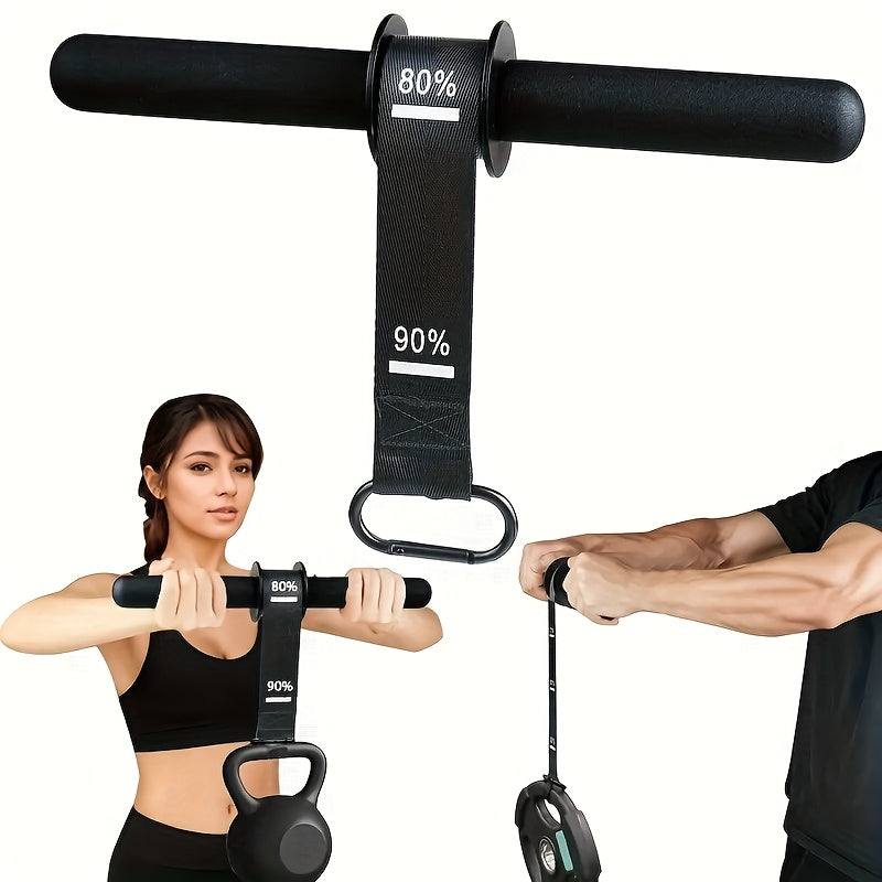 Fitness Equipment Black Wrist Roller Bar with Foam Grips Hanging Strap and Carabiner Attachment
