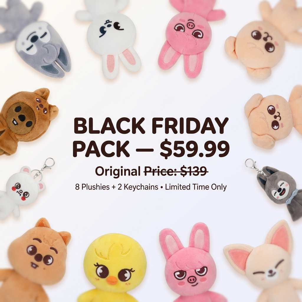 SKZOO Black Friday Pack - 8 Plushies + 2 Keychains - Stray Kids merch