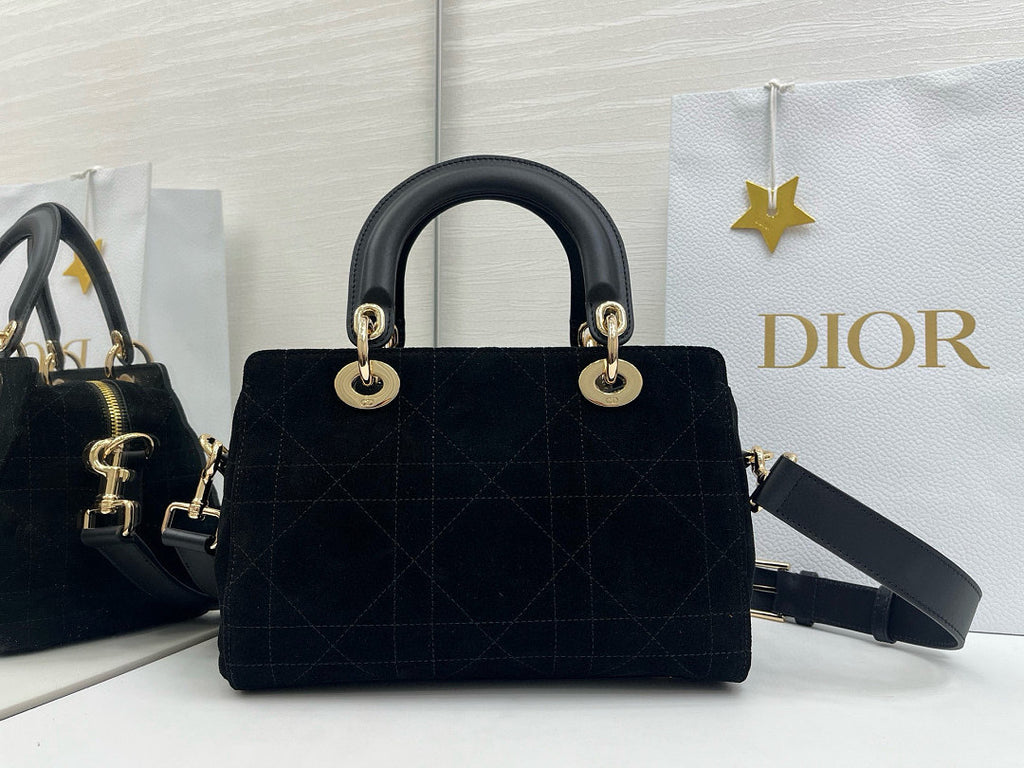 Dior Lady D-Joy Bag Small – Black Velvet Cannage Gold Hardware CD Charm