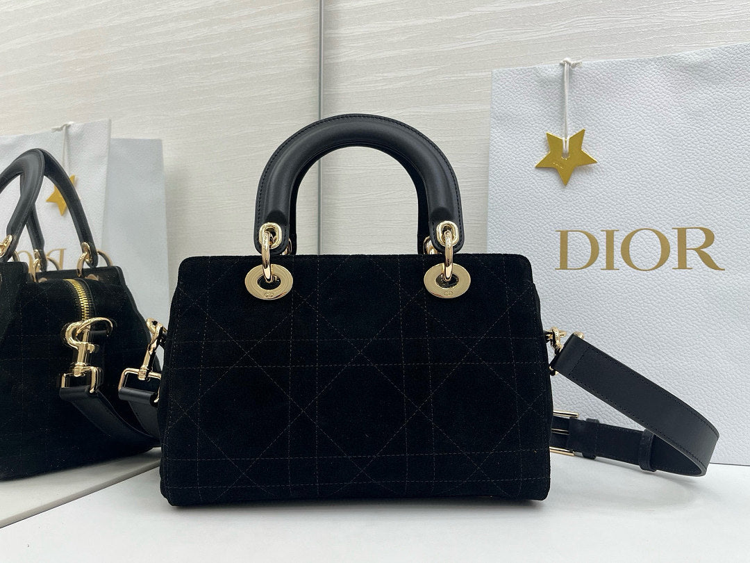 Dior Lady D-Joy Bag Small – Black Velvet Cannage Gold Hardware CD Charm