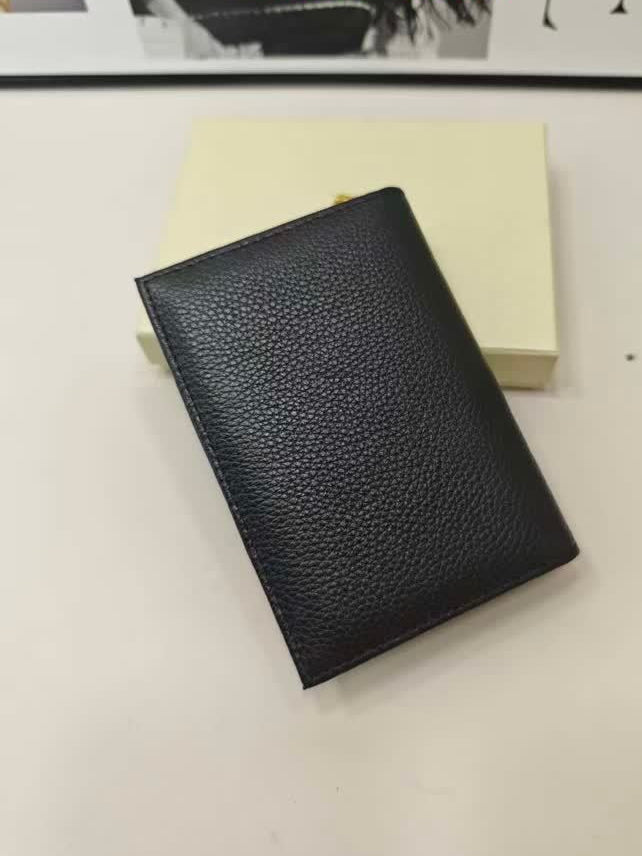 Men's Luxury Black Pebbled Leather Bifold Wallet with Silver Monogram Plaque