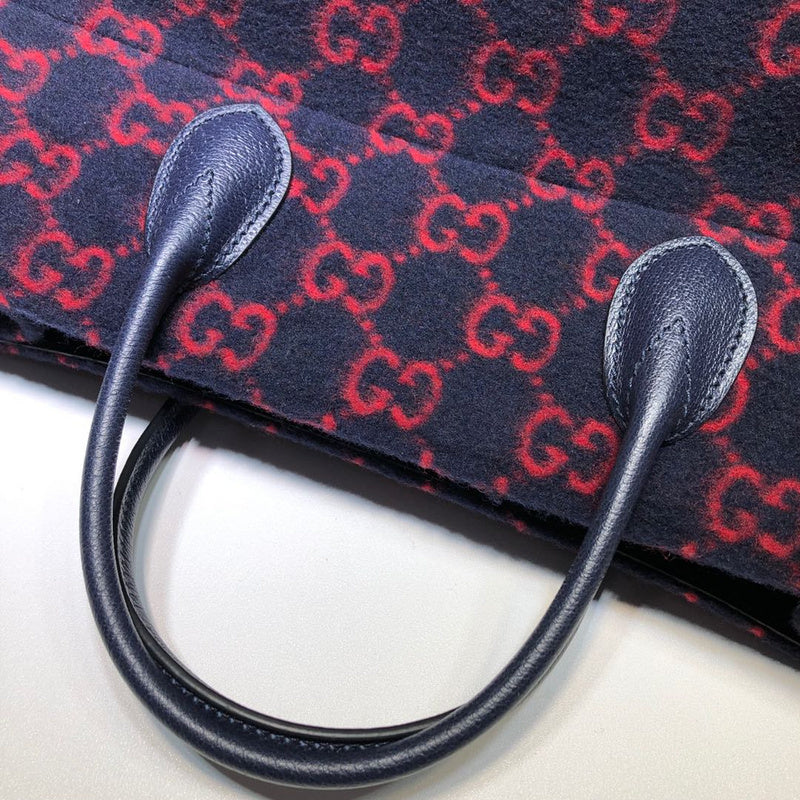 Gucci GG Wool Jacquard Large Tote Bag – Navy Blue & Red
