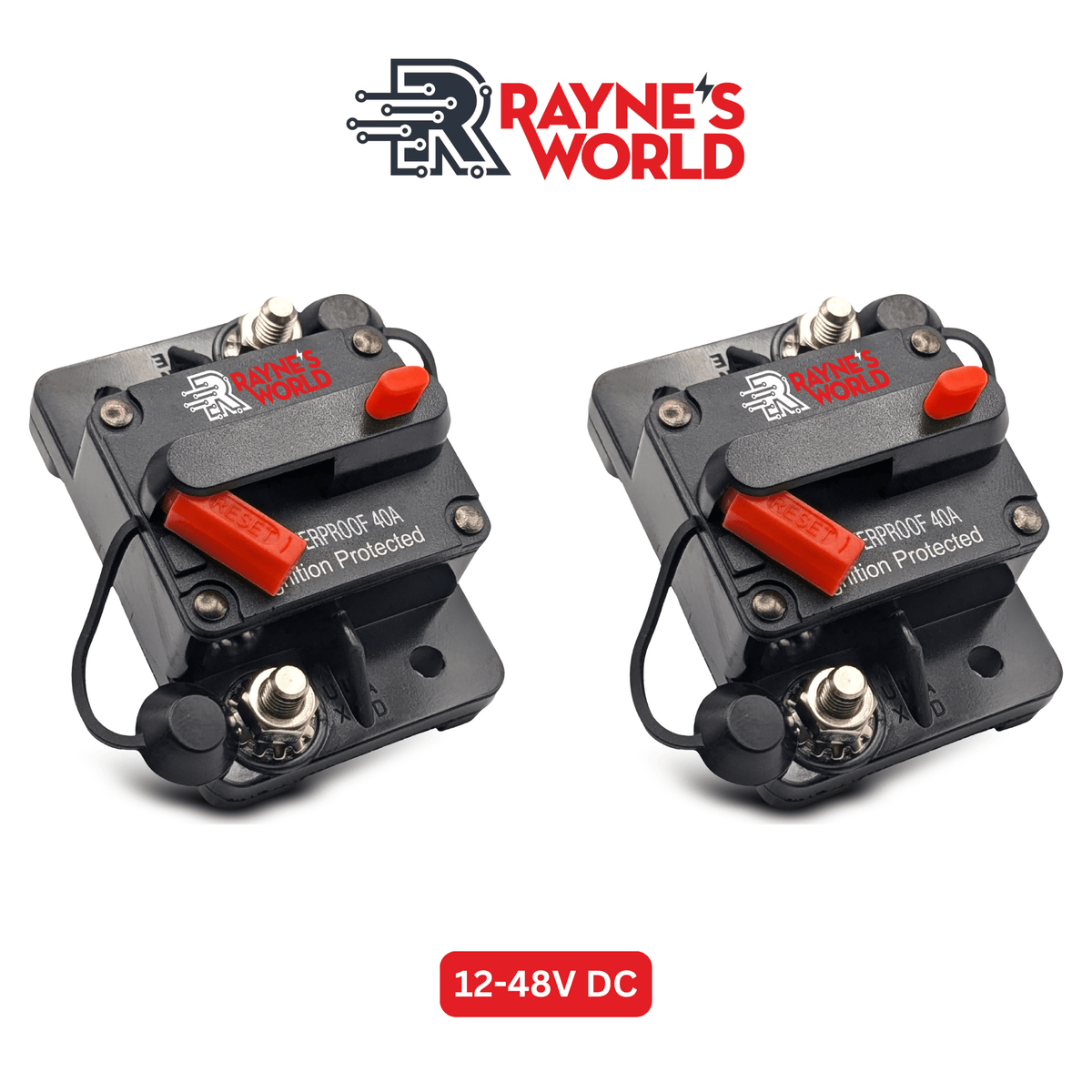 DC Circuit Breaker 40-300 Amp 12V-48V Waterproof Manual Reset – 2 Pack for Car Audio, Solar, Marine, ATV & RV Systems