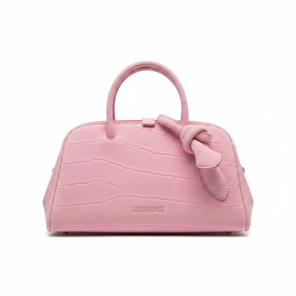 Jacquemus Croc-Embossed Suede Mini Handbag – Blush Pink