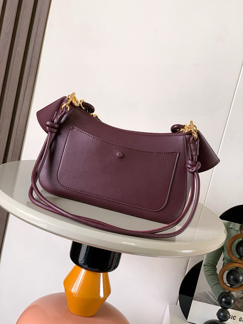 Loewe Cubi Shoulder Bag – Burgundy Deep Wine Smooth Calfskin Gold Resin Chain