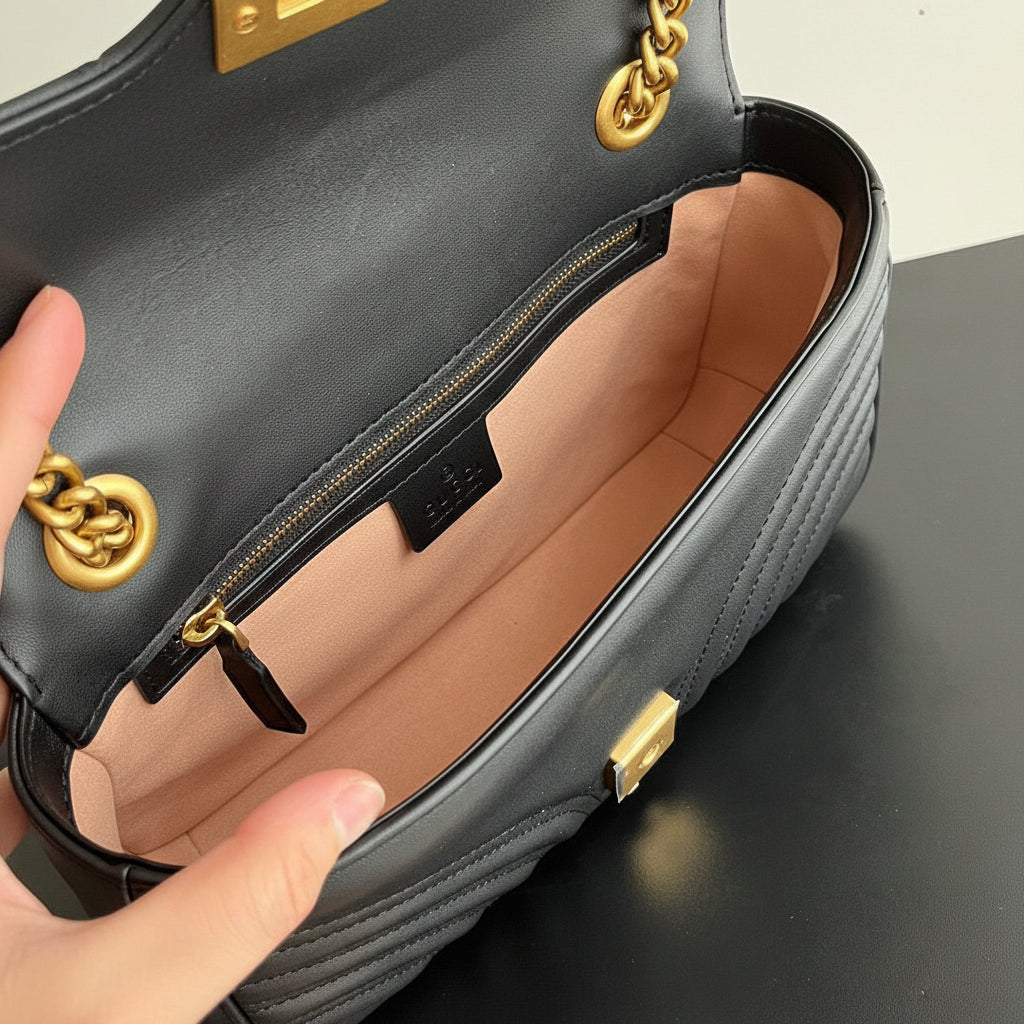 Black Quilted Leather Chain Shoulder Bag