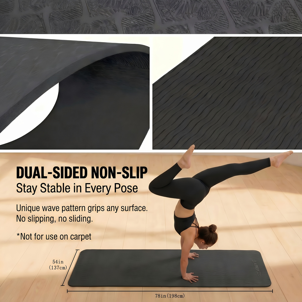 Yoga Mat, Extra Large 6mm TPE Double-Sided Non-Slip Exercise Mat with Carry Bag for Yoga and Pilates