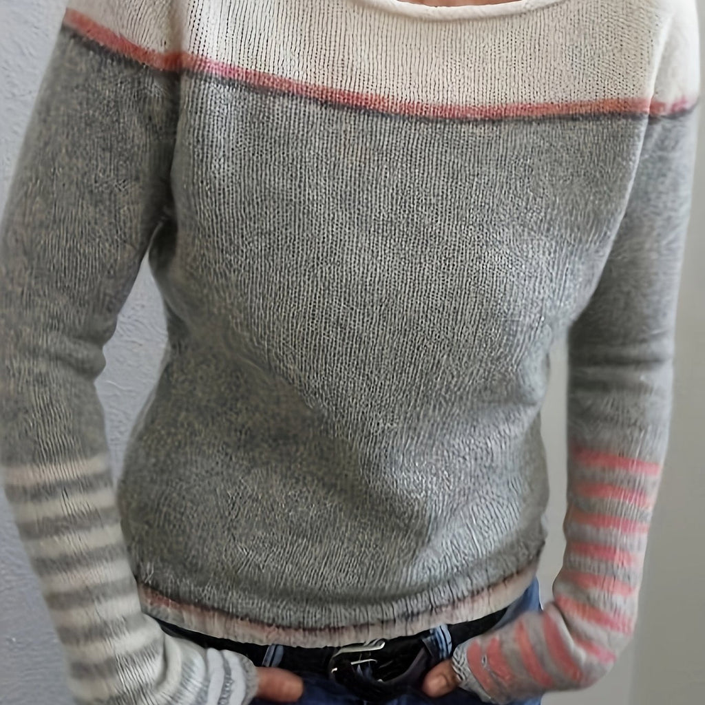 Annika | Colour-Block-Pullover mit U-Boot-Ausschnitt