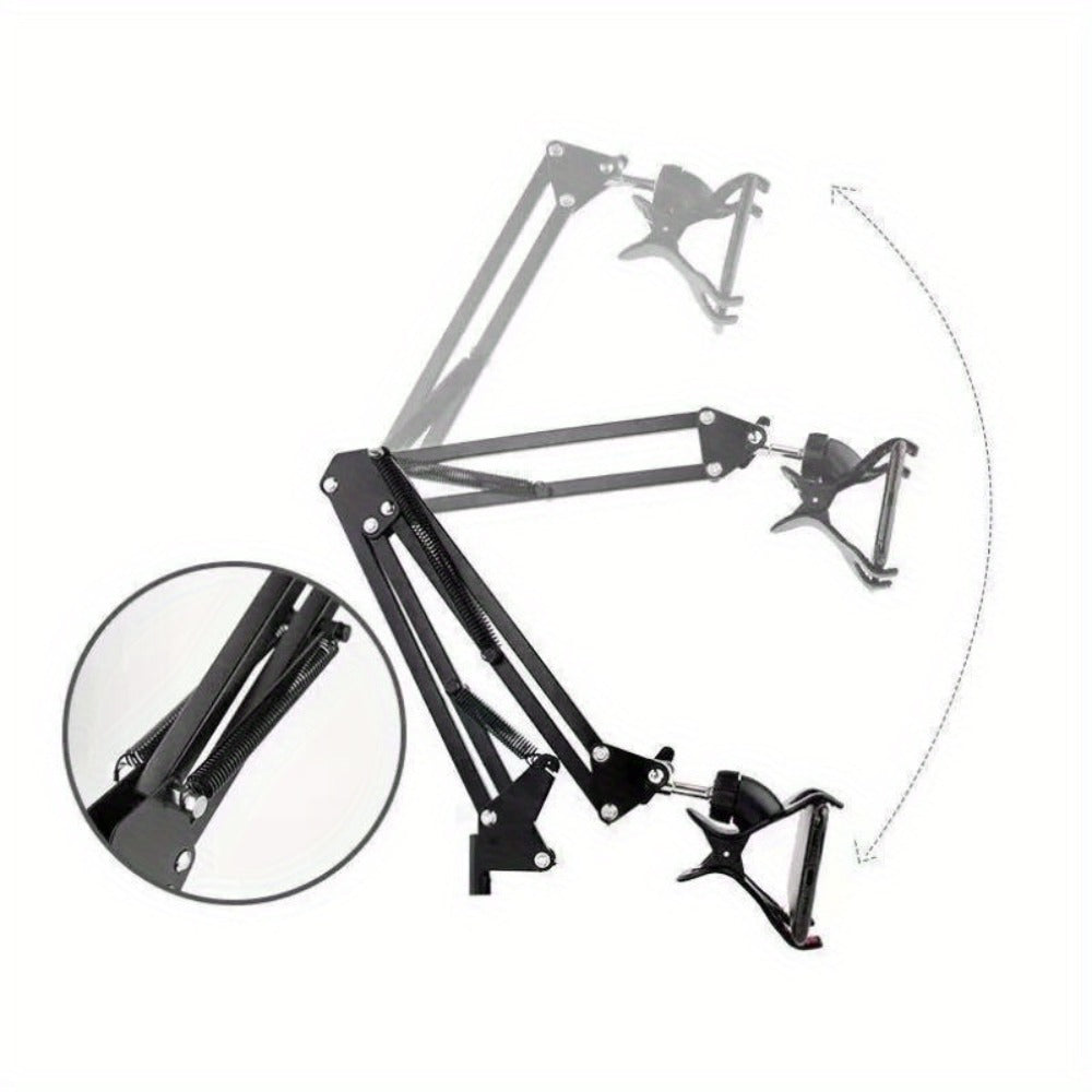 Phone Stand with Flexible Gooseneck Arm and Rotating Holder, 68.9-Inch Metal Support for Hands-Free Viewing