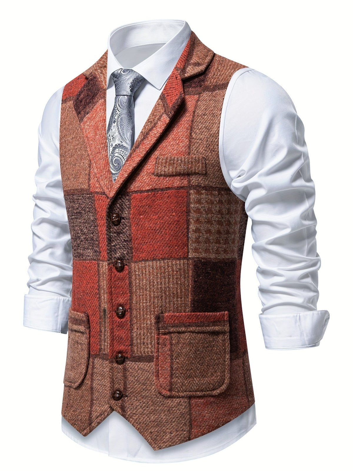 Benedict | Patchwork-Weste mit Fischgrätmuster