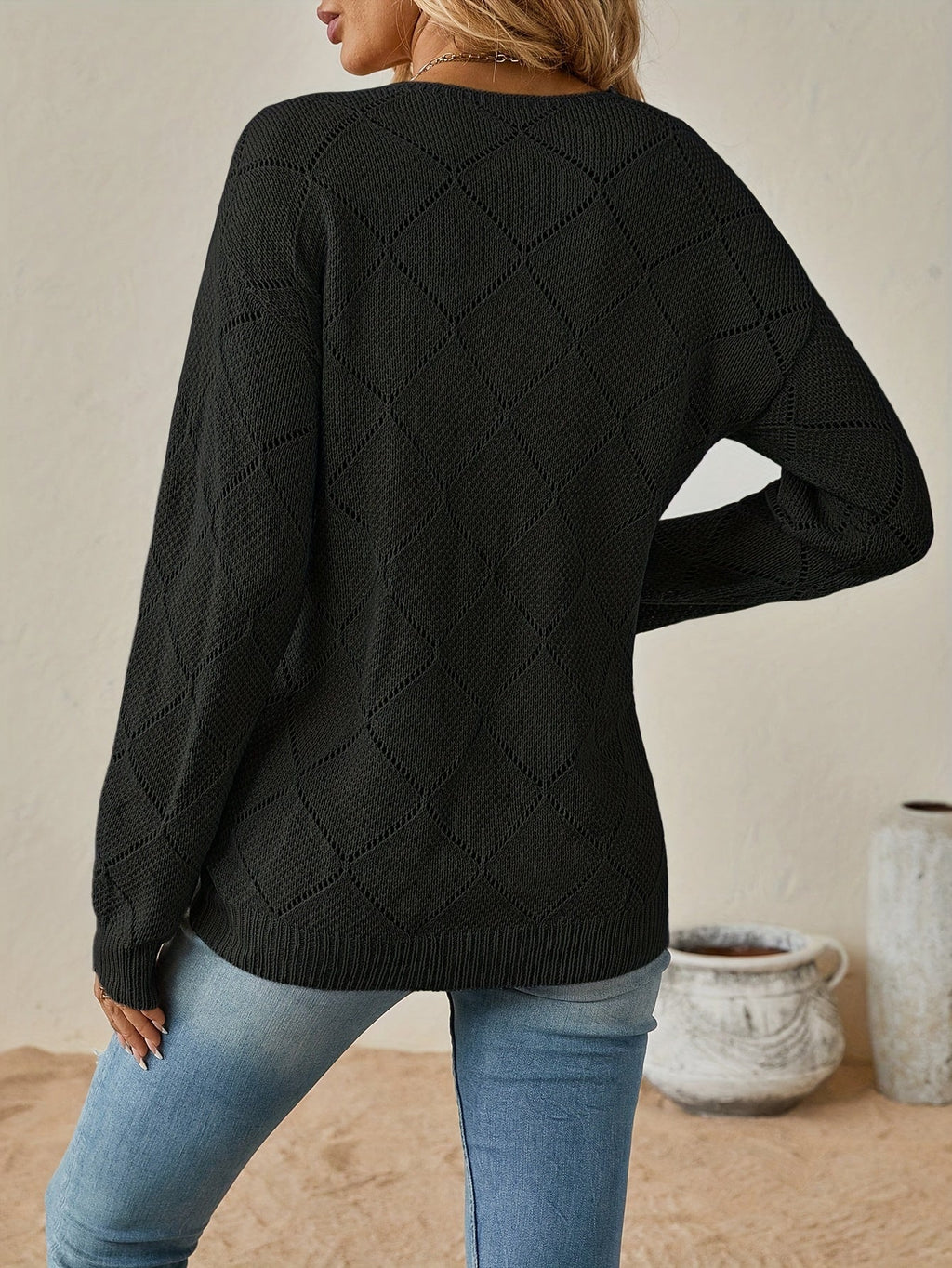 Bernice | Durchbrochener V-Ausschnitt-Pullover