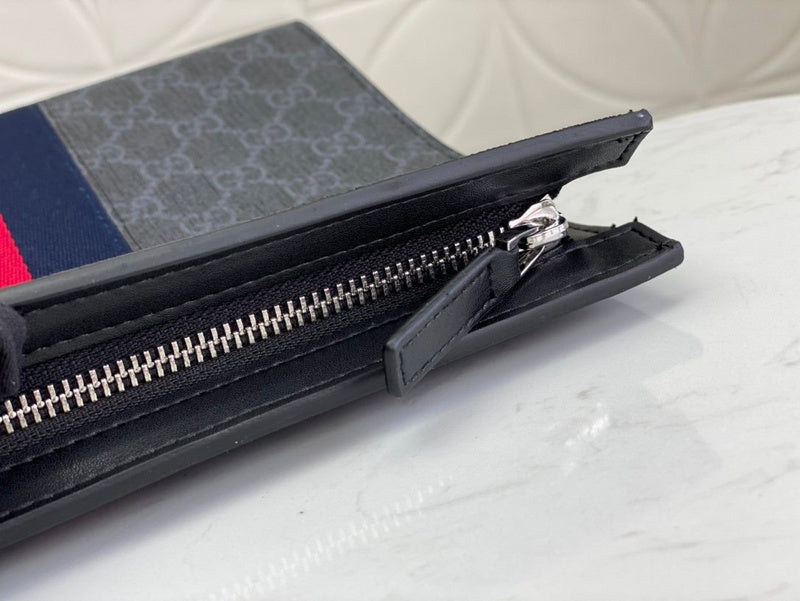Gucci GG Supreme Web Stripe Zip Pouch Clutch – Black Grey