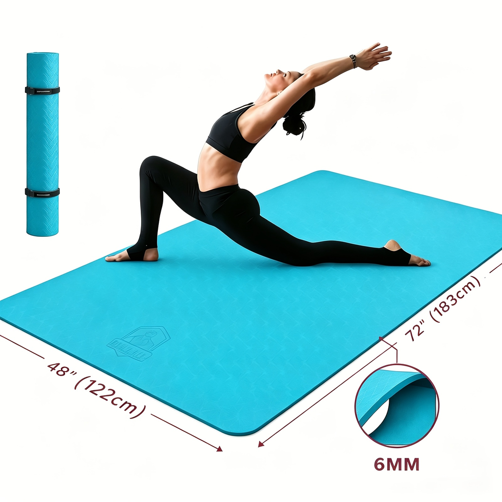 Yoga Mat, Extra Large 6mm TPE Double-Sided Non-Slip Exercise Mat with Carry Bag for Yoga and Pilates